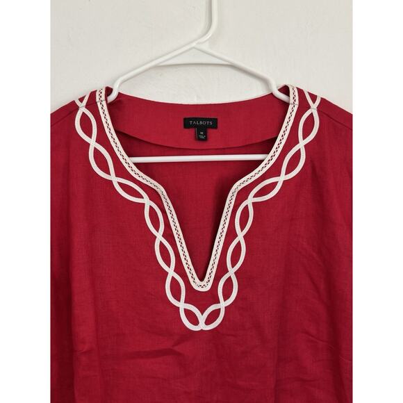 Talbots 100% Linen Tunic Shirt Popover Red Womens‎ Size Medium Resort Beach - Picture 2 of 8